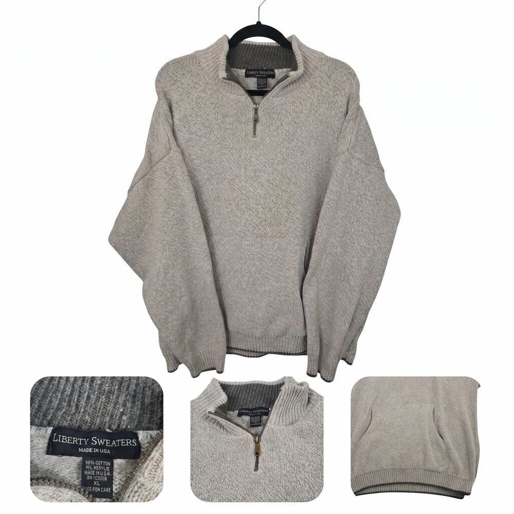 Vintage Liberty Sweaters Quarter Zip Pullover‎ XL USA Made Beige Grandpa Core